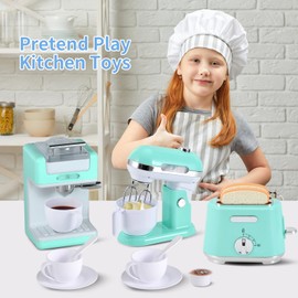 Ehome Kitchen Appliances Toys, Play Kitchen Accessories Set, Pretend Kitchen Toys with Coffee Maker, Mixer, Toaster with Realistic Lights & Sounds, Kids Kitchen Playset for Girls Boys Ages 3-8