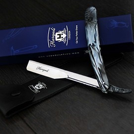 Barber Style Mens Shave Razor/Straight Cut Throat Razor in Black and White Comes with Leather Pocket (No Blade Supplied)