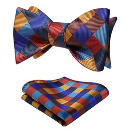 Hisdern Men's Bow Tie, Hand-tied Bow Tie, Square Set, Washable Bow Tie, For Weddings, Receptions, After-parties, School Entrance Ceremonies, Parties - BC703NS #11 Orange/Blue