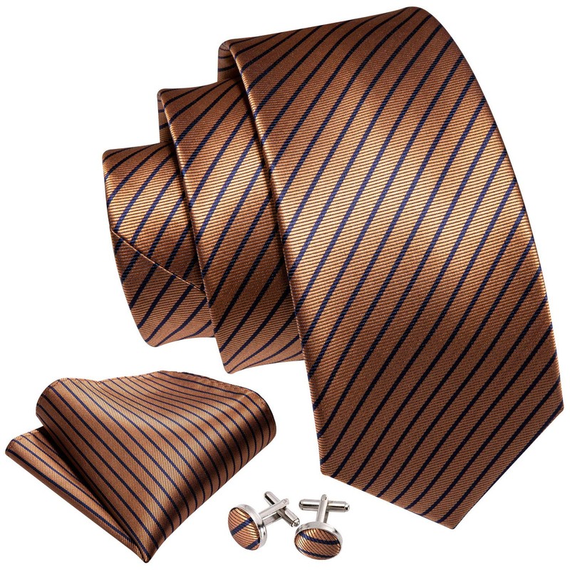 Barry.Wang Men's Silk Business Ties with Handkerchief, Cufflink Stripes Plaid