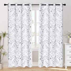 MYSKY HOME Living Room Curtains 90 inch Long Thermal Insulated Room Darkening Curtains for Dining Room Patio Leaf Pattern Grommet Soft Drapes for Bedroom, Wide 52, Grey, 2 Pcs