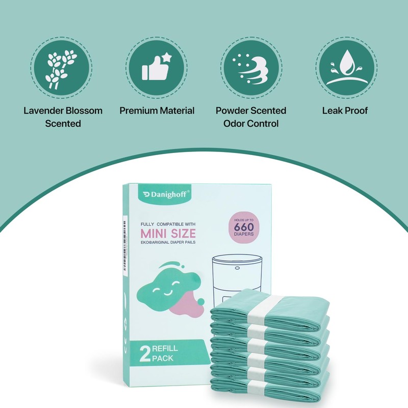 Diaper Pail Refills Compatible with DEKOR MINI, 30% Extra Thick,