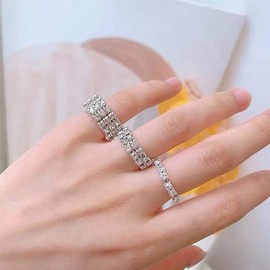 SAVNOJW Sparkly Rhinestone Stackable Rings Set for Women Ladies, Bling Silver Crystal Wide Band Finger Rings Trendy Multi-Row Stuff Jewelry Accessories Gift (Silver)