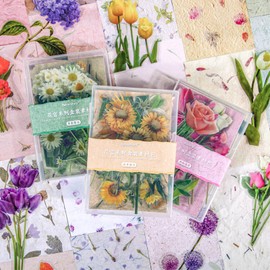 Teozeqe 186 PCS Premium Flower Scrapbook Kit – 90 PCS Big Realistic Floral PET Stickers & 96 PCS Vintage Paper for DIY Crafts, Bullet Journals & Scrapbooking 3 x 4.7 (6 in 1)