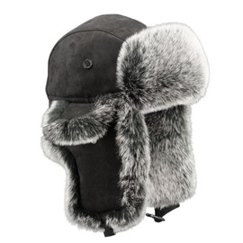 Pyrafox Fur Trapper Russian Winter Hat for Men, Aviator Pilot Cap with Earflaps Women, UK Ear Flap Ushanka Deerstalker Hats, Black XL XXL