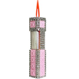 Pink Diamond Inlay Jet Flame Lighter,Refillable Butane Lighter,Cool Jet Torch Lighters Windproof,Adjustable Flame,BBQ Candles (Without Gas)