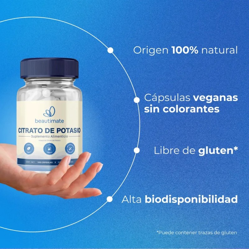 Citrato De Potasio 100 Cápsulas 500mg Calidad Premium, Natural Vegano