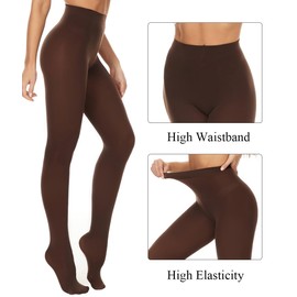 DUCMODA Womens 80 Denier Opaque Tights, Women's Soft Solid Color Footed Pantyhose, High Waist Stocking with 30+ Colors-X-S-Coffee