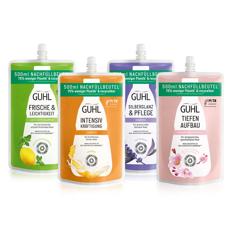 Guhl Deep build-up refill bag, 500 ml, shampoo, repairs the