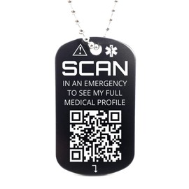 Medical Necklace Tag with QR Code, Engraved Medical Alert Tag, Works with You ID Me Emergency ID and Phone Alert Service (Black)