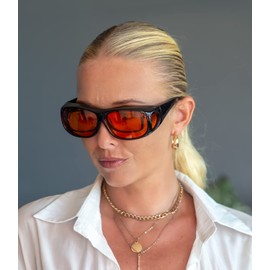 Fit Over Blue - anteojos de Bloqueo con Lente Tintada Naranja, Black Red-100% Blue Light Blocking, Talla Unica