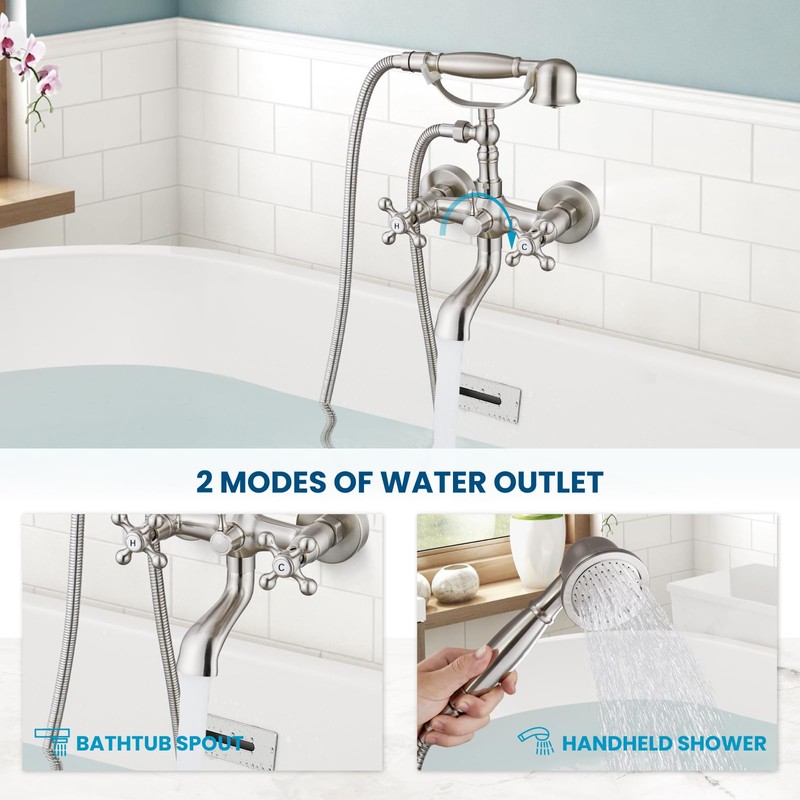 gotonovo Wall Mount Clawfoot Bathtub Faucet with HandHeld Spray and