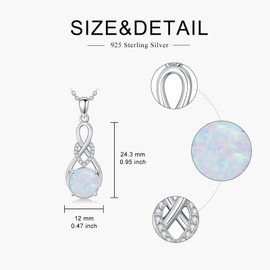 MOTIEL Opal with Diamond Necklace 925 Sterling Silver Round October Birthstone Gemstone Pendant Necklace Birthday Jewelry Gift for Women, Sterling Silver, Opal