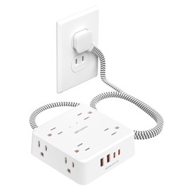 2 Prong Power Strip,WRXDMC 2 Prong to 3 Prong Outlet Adapter,1400J Two Prong Surge Protector,5ft Braided Extension Cord with Thin Flat Polarized Plug,8 AC&4 USB(2 Type-C),Wall Mountable for Old House