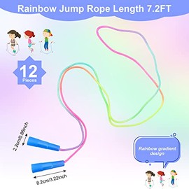 Kids Jump Rope,12 Pack Rainbow Jump Rope Set,7.2 Ft Adjustable Skipping Rope,Durable Jump Ropes with Plastic Handles,Vibrant Jumping Ropes for Outdoor