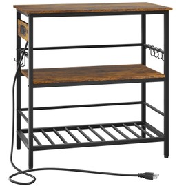 IBUYKE Kitchen Island with Storage, Bakers Rack with Power Outlet,Microwave Stand with Large Worktop,Rolling Bar Cart for Home, Outdoor, Kitchen,Rustic Brown and Black TMJ029H