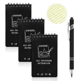 OT-NVWOZR Waterproof Pocket Notebooks with Pens, 3x5 Mini Notepad All Weather Top-Spiral Memo Police Notebook Write in the Rain Steno Note Pads for Outdoor Office School (3, Black)