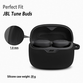 Geiomoo Silicone Case for JBL Tune Buds, Protective Cover with Carabiner (Black)