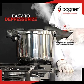 BOGNER- Olla de presión de acero inoxidable, capacidad de 8 litros. Cuenta con 4 sistemas de seguridad                                                