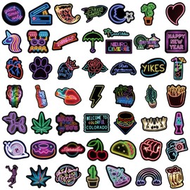 50 Pcs Cool Neon Stickers Pack for Kids Teens Adults, Waterproof Water Bottle Neon Stickers for Laptop, Scrapbooking, Skateboard, Car, Luggage, Helmet