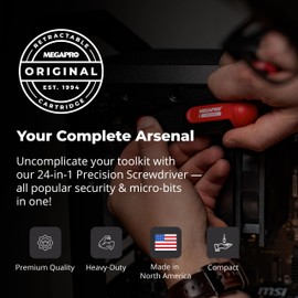 Megapro Precision Screwdriver Set - 24-in-1 Multi-Bit Screwdriver w/Hex Shaft for Phillips, Pentalobe, Flat, Torx, Spanner - Precision Bit Set w/Retractable Cartridge - Electronics Screwdriver Set