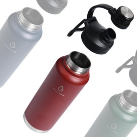 VOLCAROCK Insulated Sports Water Bottle with Straw Lid Dustproof, 3 Lids, 24/32/40/64 oz Dishwasher Safe & BPA Free Double Wall Stainless Steel Water bottle, Leakproof & Sweat Free -40 Oz Brick Red