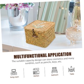 Ciieeo Woven Storage Box with Embroidery Pattern Compact Multi Functional Organizer for Bedroom Study Office Lightweight Design for Natural Home Decor and Efficient Space Management