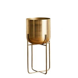 Serene Spaces Living Tall Gold Planter with Detachable Metal Stand - Modern Mid Century Decorative Indoor Plant Pot - Large Floor Planter for Living Room, Kitchen, Office - 24" H x 9.25" Diameter