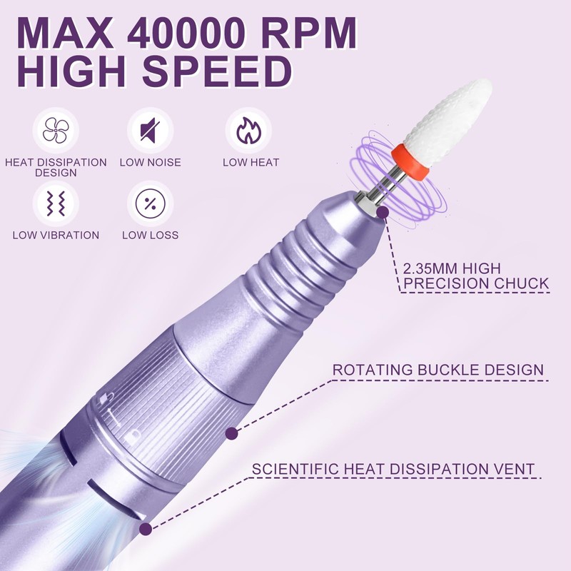 Professional Nail Drill Bit 40000RPM Urbuti 12 in 1 Electric