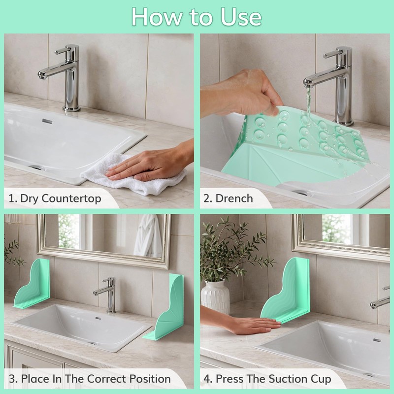 2 Pack Silicone Shower Splash Guard with Suction Cups, Green