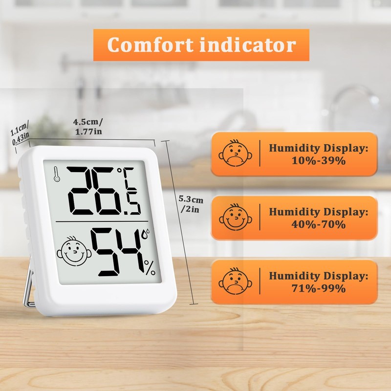 PAIRIER Humidity Meter Indoor Thermometer 4 Pieces Digital Mini LCD