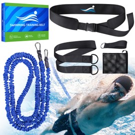 Swimming Training Belt - Swimming Aids for Adults, 8-25FT Adjustable Swimming Resistance Belt, Stationary Harness for Any Swimming Pool Without Counter Current System (Adults, Blue)