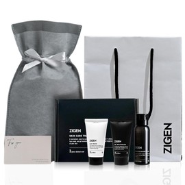 ZIGEN Men's Skin Care, 3-Piece Set (Face Wash, All-in-1 Gel, Full Body Washable), Paper Bag Included, Travel Size, Overnight Set, Travel, All-in-One Present, Father's Day, Made in Japan