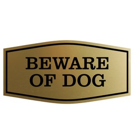 All Quality Fancy Beware of Dog Wall or Door Sign | Durable Material | Home Security Signs | Easy to Install (Brushed Gold) - Small 1 Pack