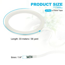 PATIKIL Floral Tape 1/4" x 36 Yards / 6mm x 36m 2pcs PET Waterproof Florist Tape Bouquet Stem Flower Arrangement Making Craft Wedding Clear