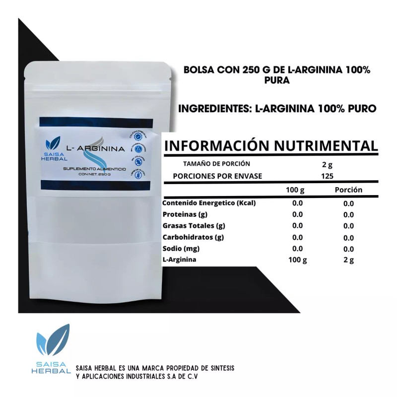 Saisa Herbal L-arginina Bolsa Con 250 G 100% Pura Saisa