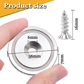 MIN CI MIN CI 12 Pack Magnets Strong 100lbs Pulling Force 36mm Neodymium Magnets with Countersunk Hole and Screws, Pot Magnets Round Magnets Rare Earth Magnets Silver Magnet
