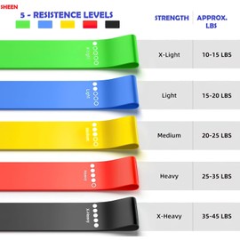 SHEEN Resistance Bands [Set of 5], Resistance Band for Women and Men, Skin-Friendly Fitness Exercise Loop Bands 5 Levels for Legs and Glutes,Arms,Pilates,Yoga (BLACK- RED- YELLOW- BLUE- GREEN)