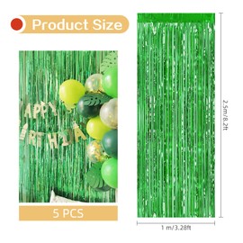 Ohiyoo Pack of 5 Green Metallic Tinsel Curtains, 1 x 2.5 m Foil Fringe Tinsel Curtain Background for Birthday, Party Decoration, Engagement, Wedding, Christmas, New Year Decoration (Green)