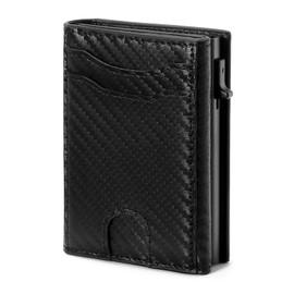 SENDEFN Men's Leather Wallet with RFID Protection Aluminium Credit Card Holder with Magnetic Closure Slim Wallet Card Holder Small Wallets, Matte Black, Fastened