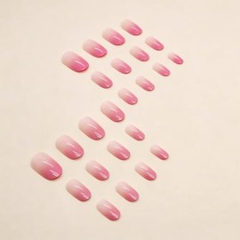 Uñas postizas de gel ovaladas cortas en nude rosa, uñas acrílicas redondas, uñas postizas de gel, uñas cortas en almendra, uñas postizas de color puro