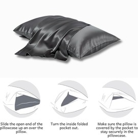 2PCS Mulberry Silk Pillowcase, Silk Pillowcases for Hair and Skin, Hypoallergenic Pillow Cases Soft Smooth Breathable with Hidden Zipper Uk Standard Size 48 X 74 Cm (Gray)