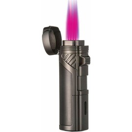 Quadruple 4 Jet Flame Refillable Butane Lighter W/Cigar Punch,Gift Box(Gunmetal)