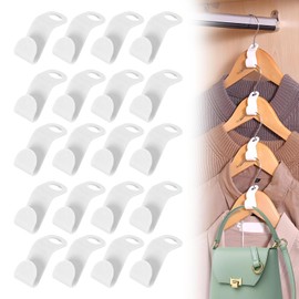 200 PCS Hanger Connector Hooks, Stackable Hanger Hooks Space Saver, Heavy Duty Space Saver Hangers, Plastic Closet Organizers with Superior Weight Bearing Capacity (White)