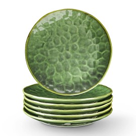 vicrays Ceramic Dinner Plates Set, 10.5 Inch, Set of 6, Round, Microwave, Oven, Dishwasher Safe, Scratch Resistant, Porcelain Fluted Suitable for Steak, Pasta, Pizza, Home, Restaurant, Green