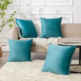 Yonous Cushion Covers, Soft Premium Velvet Decorative Throw Pillow for Sofa Bed Couch Chair, Set of 4, Teal, 26 x 26 inch / 65 x 65 cm