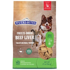 Nutir-Bite Freeze Dried Beef Liver Dog & Cat Treats or Meal Topper,27 oz (766 g) - All Natural, Single Ingredient, High Protein.