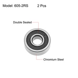 sourcing map 605-2RS Deep Groove Ball Bearings 5mm x 14mm x 5mm Double Sealed Chrome Steel P6(ABEC3) 2pcs