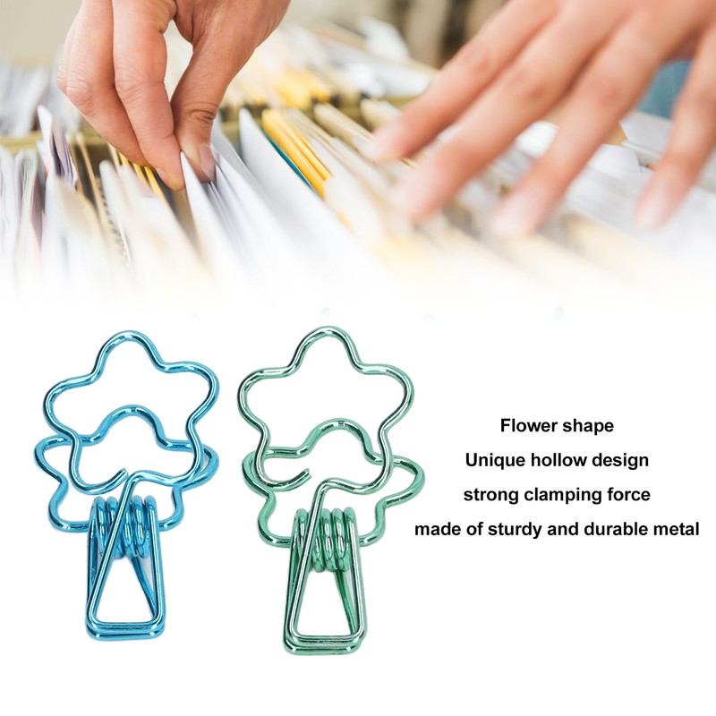 100 Pcs Binder Clips Hollow Cute Flower Shape Sturdy Metal