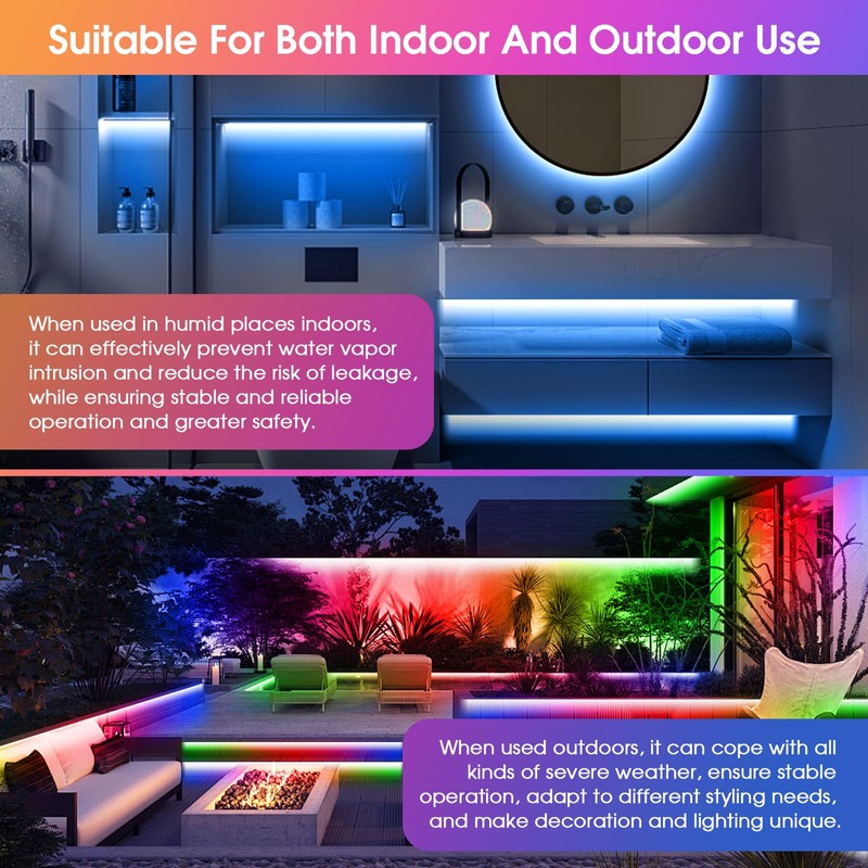 150Ft Outdoor RGB LED Strip Lights with IR Remote &